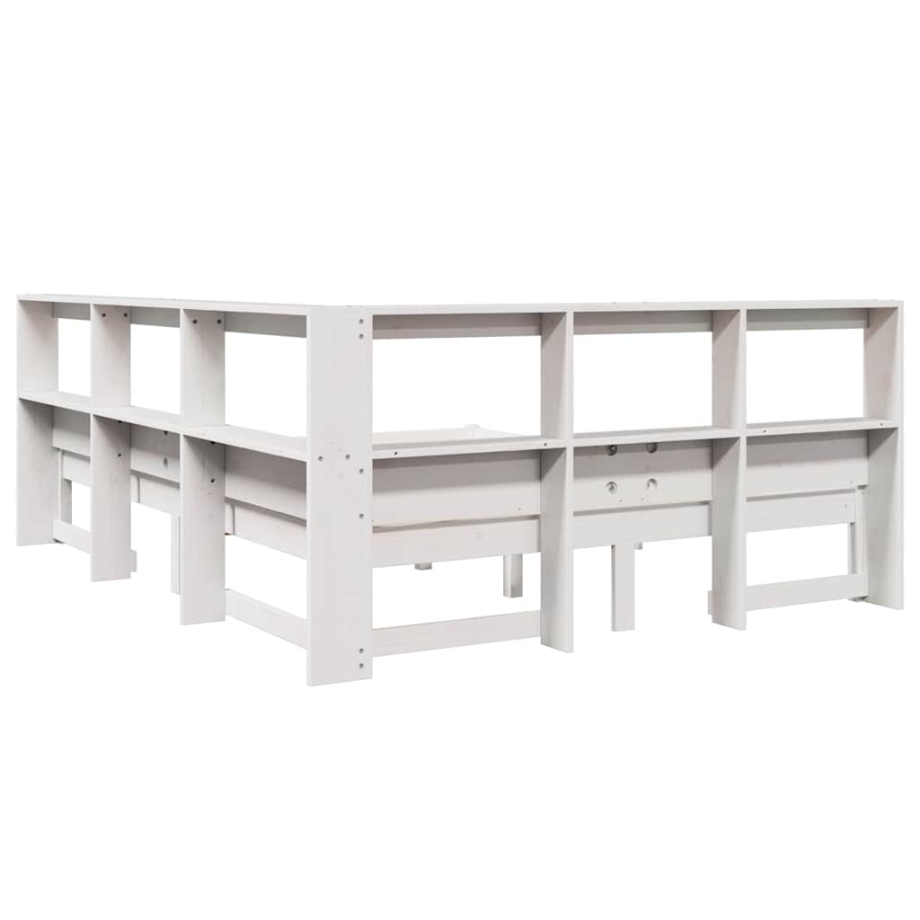 Lit bibliothèque sans matelas blanc 140x190 cm bois pin massif