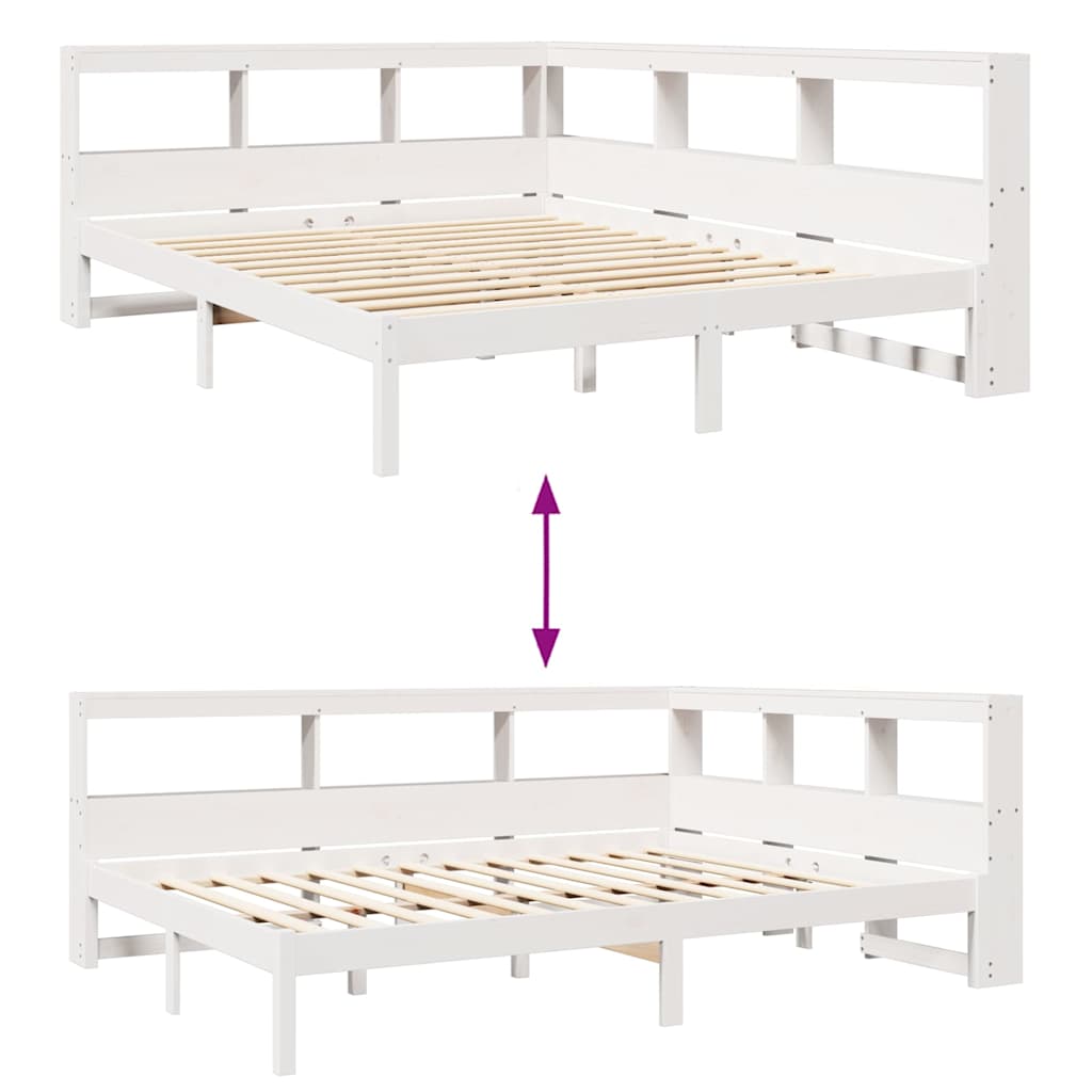 Lit bibliothèque sans matelas blanc 140x190 cm bois pin massif