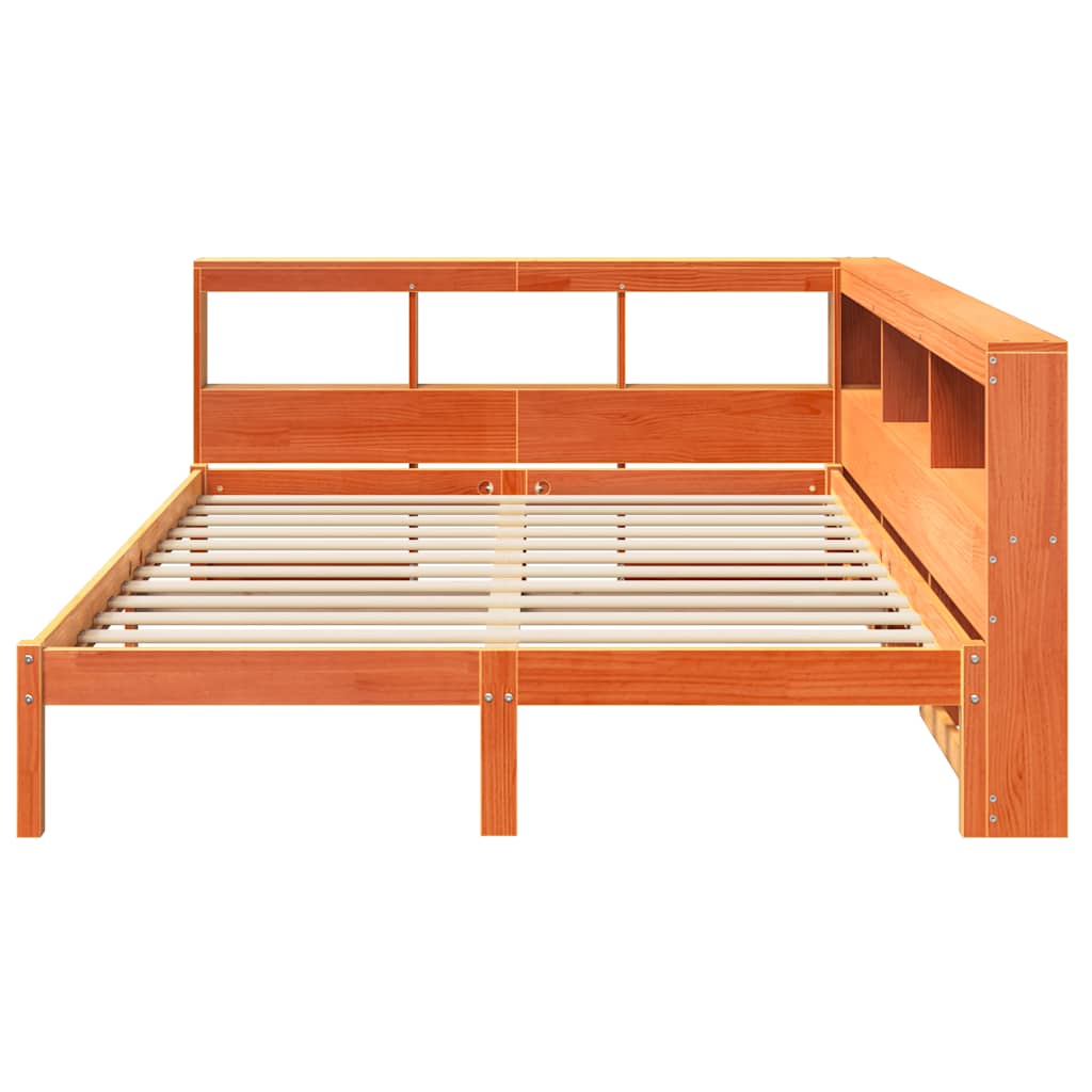 Bookcase bed without brown wax mattress 140x190 cm solid pine