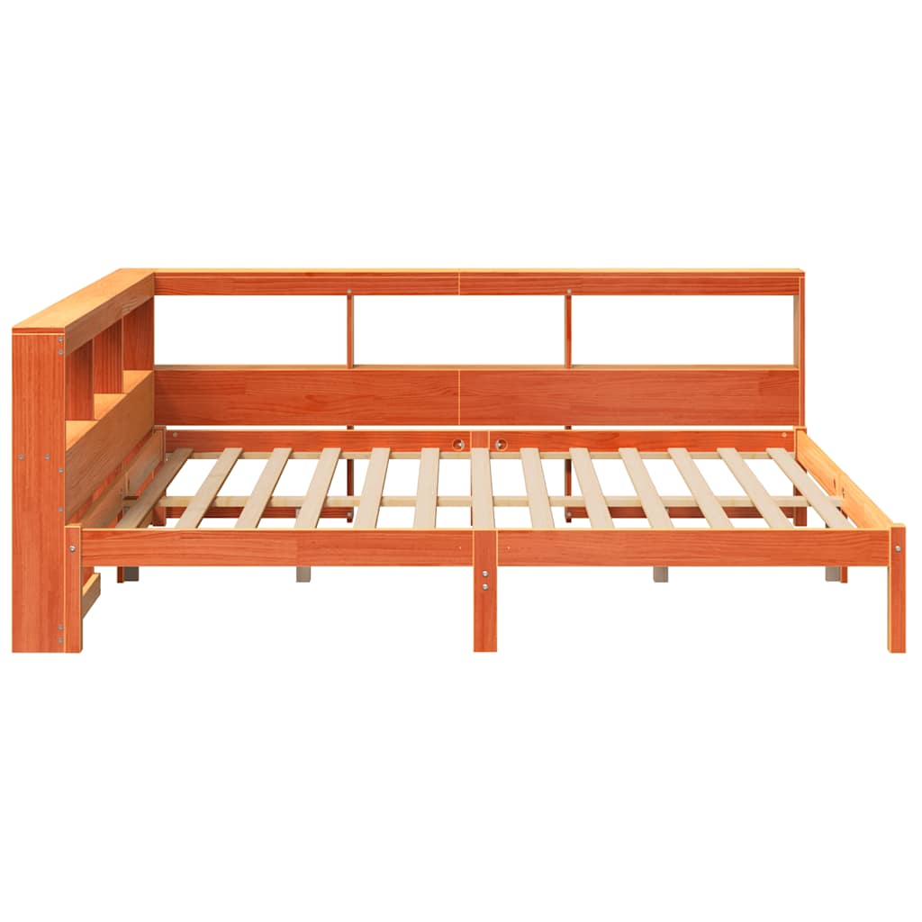 Bookcase bed without brown wax mattress 140x190 cm solid pine