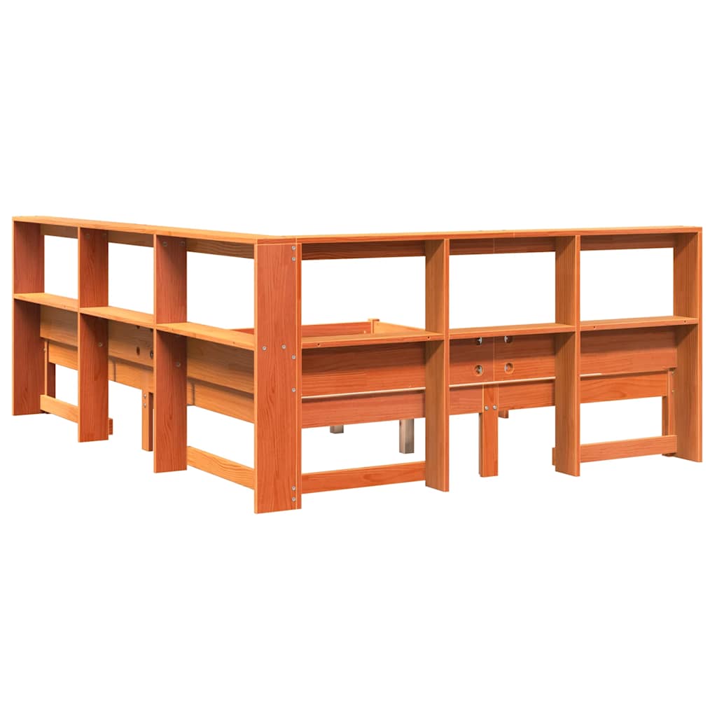 Lit bibliothèque sans matelas cire marron 140x190 cm pin massif