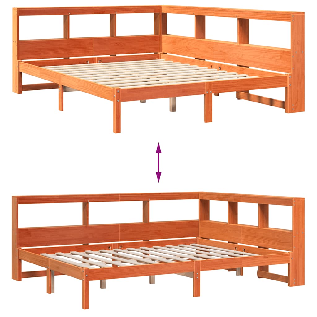 Lit bibliothèque sans matelas cire marron 140x190 cm pin massif