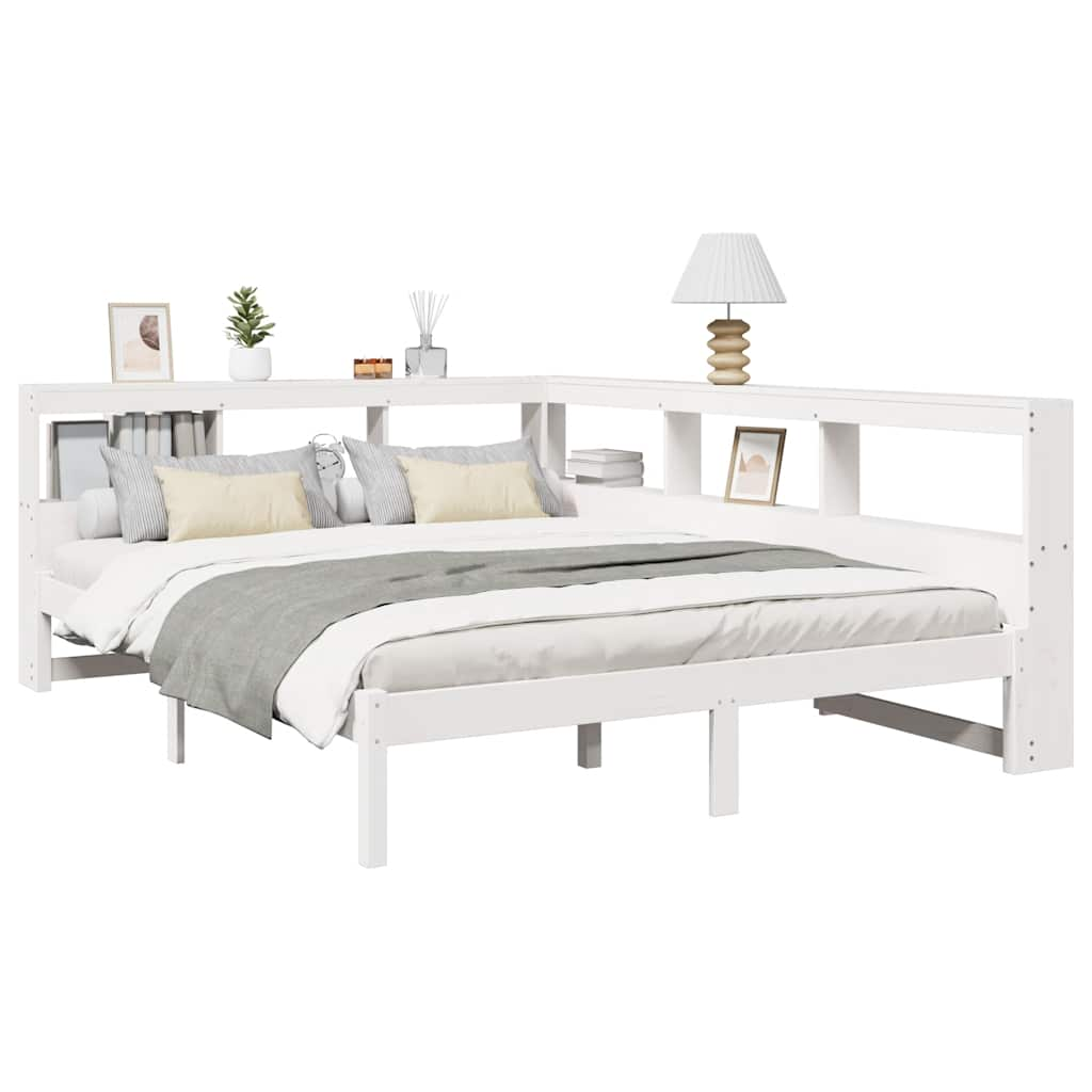 Lit bibliothèque sans matelas blanc 135x190 cm bois pin massif