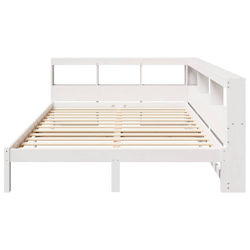 Lit bibliothèque sans matelas blanc 135x190 cm bois pin massif