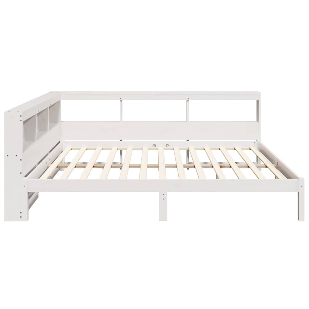 Lit bibliothèque sans matelas blanc 135x190 cm bois pin massif