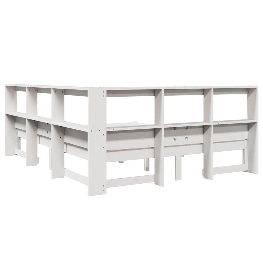 Lit bibliothèque sans matelas blanc 135x190 cm bois pin massif