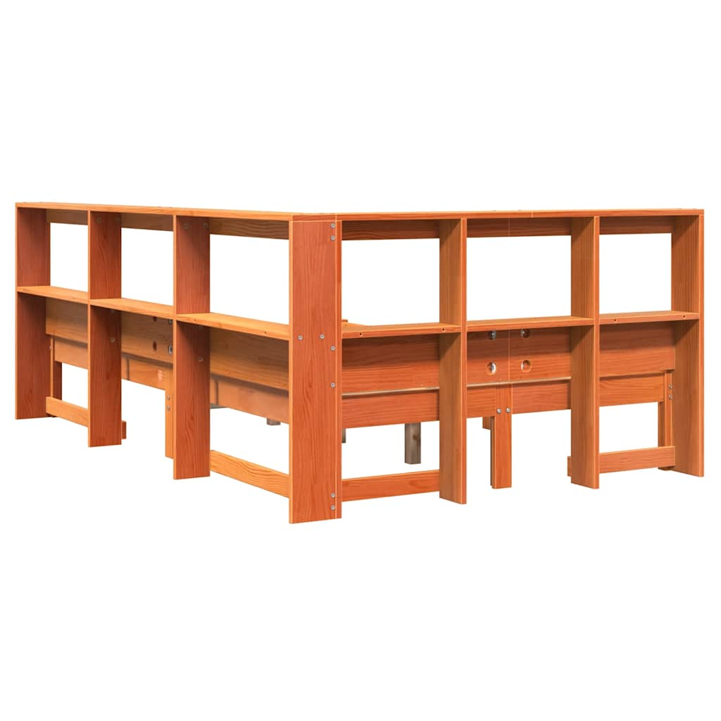 Lit bibliothèque sans matelas cire marron 135x190 cm pin massif