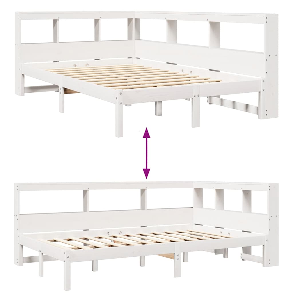 Lit bibliothèque sans matelas blanc 120x190 cm bois pin massif