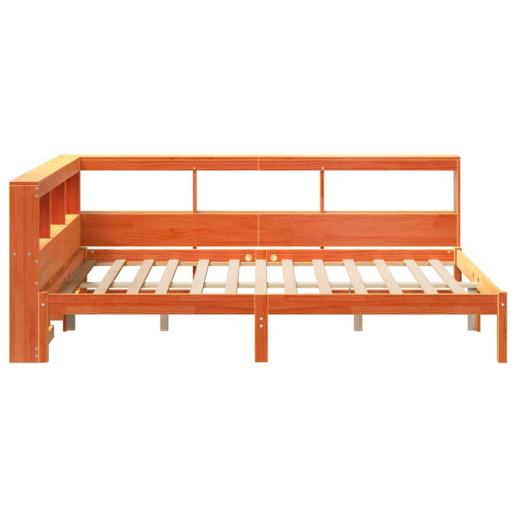 Lit bibliothèque sans matelas cire marron 120x190cm pin massif