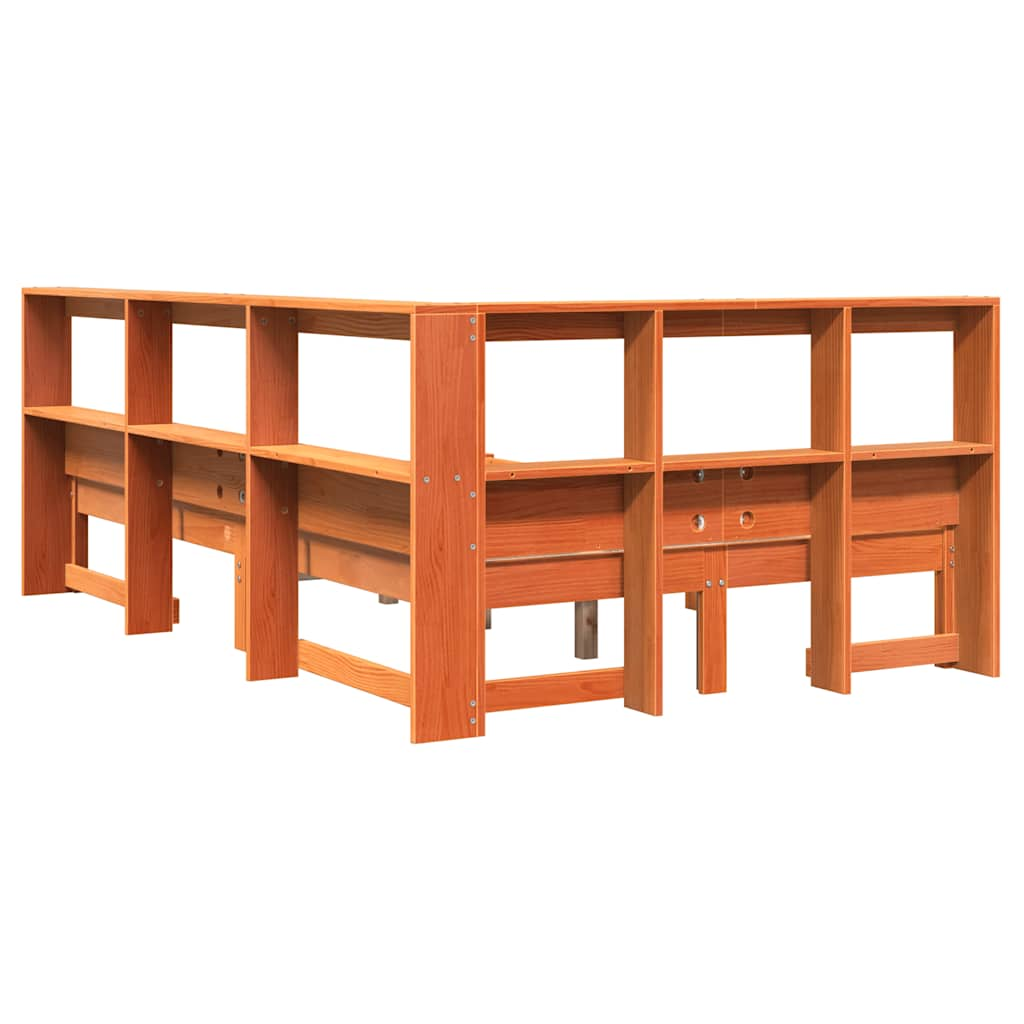 Lit bibliothèque sans matelas cire marron 120x190cm pin massif