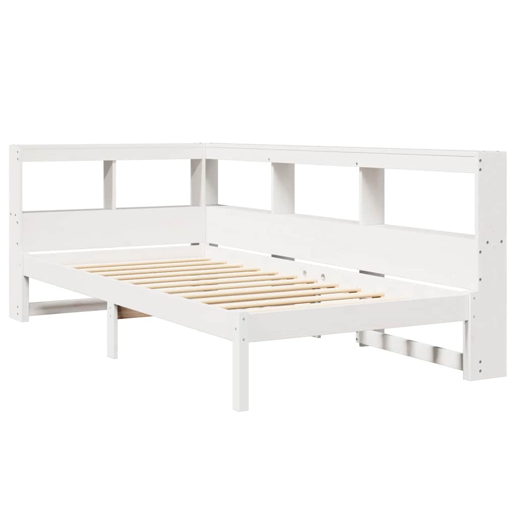 Lit bibliothèque sans matelas blanc 75x190cm bois de pin massif