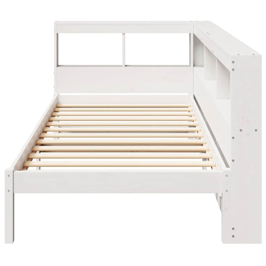 Lit bibliothèque sans matelas blanc 75x190cm bois de pin massif