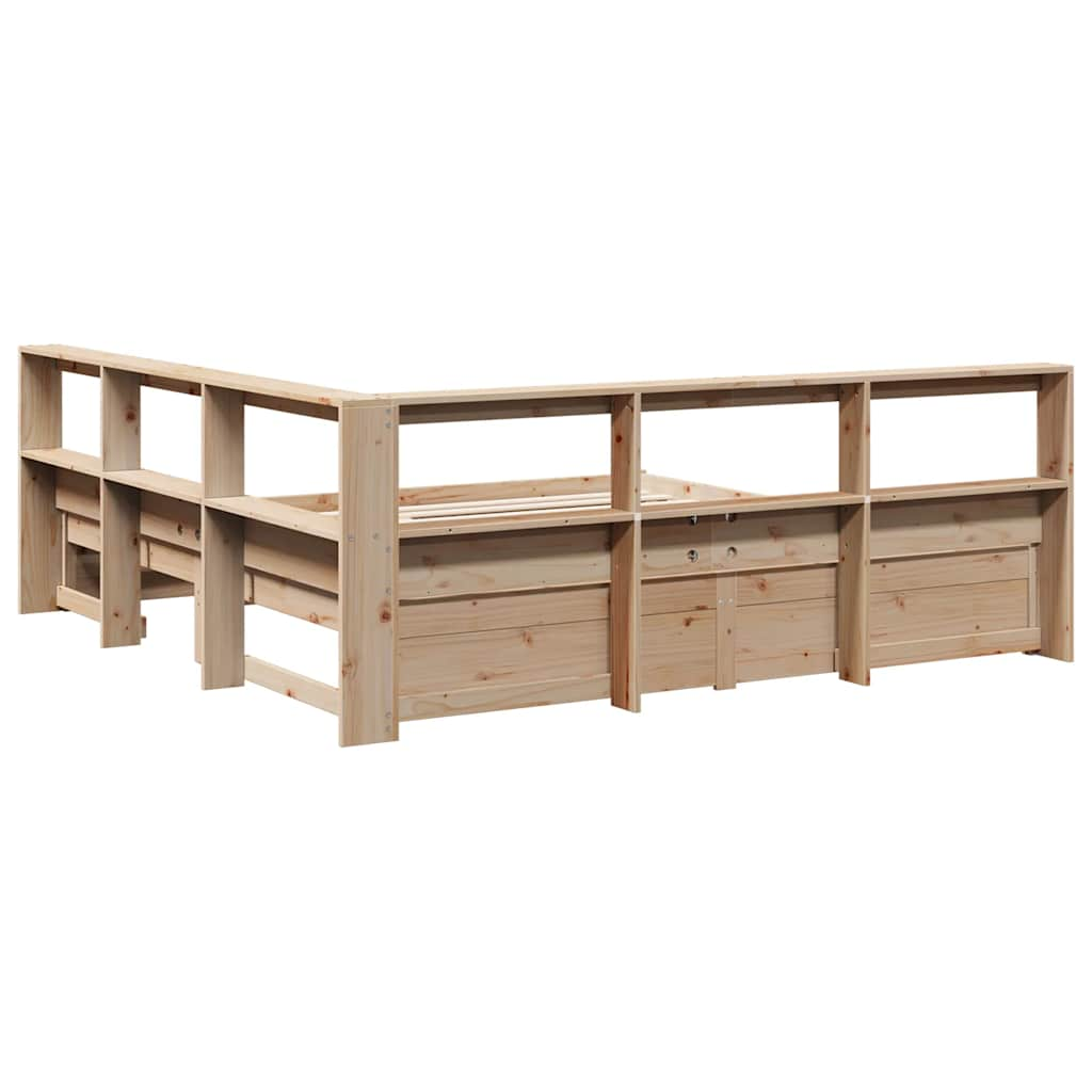 Lit bibliothèque sans matelas 200x200 cm bois massif de pin