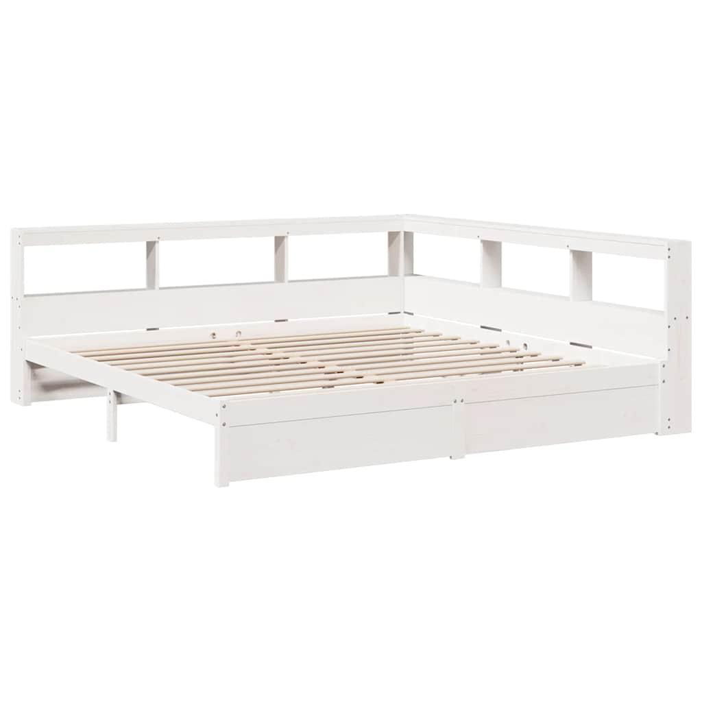 Lit bibliothèque sans matelas blanc 200x200 cm bois pin massif