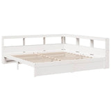 Lit bibliothèque sans matelas blanc 200x200 cm bois pin massif