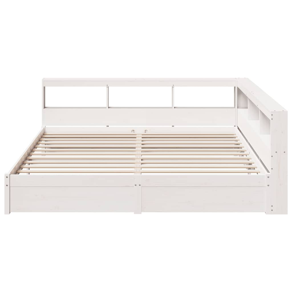 Lit bibliothèque sans matelas blanc 200x200 cm bois pin massif