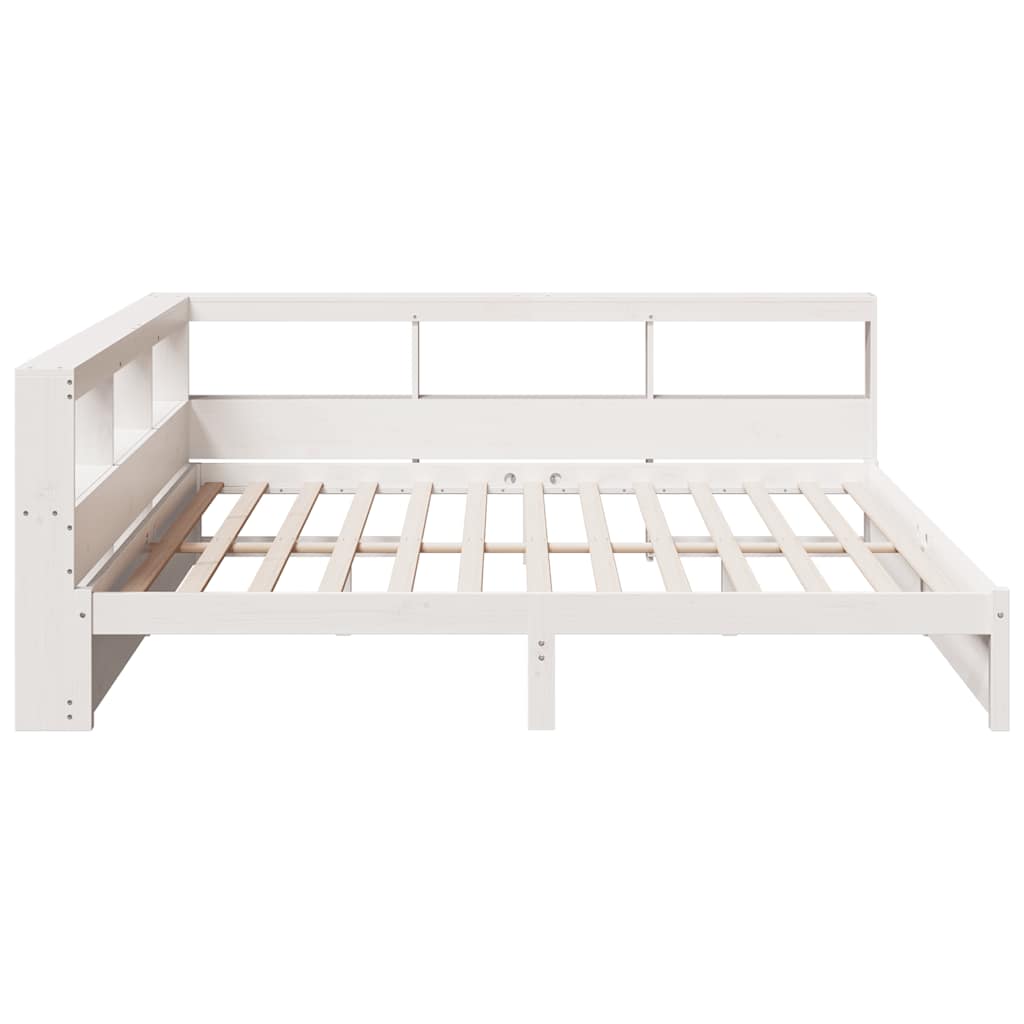 Lit bibliothèque sans matelas blanc 200x200 cm bois pin massif