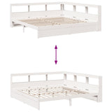 Lit bibliothèque sans matelas blanc 200x200 cm bois pin massif