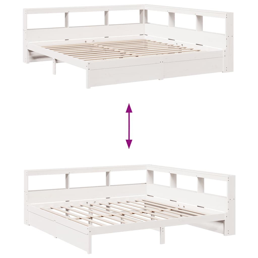 Lit bibliothèque sans matelas blanc 180x200 cm bois pin massif