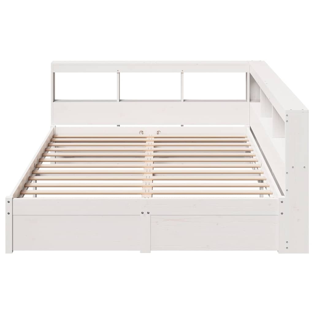 Lit bibliothèque sans matelas blanc 160x200 cm bois pin massif