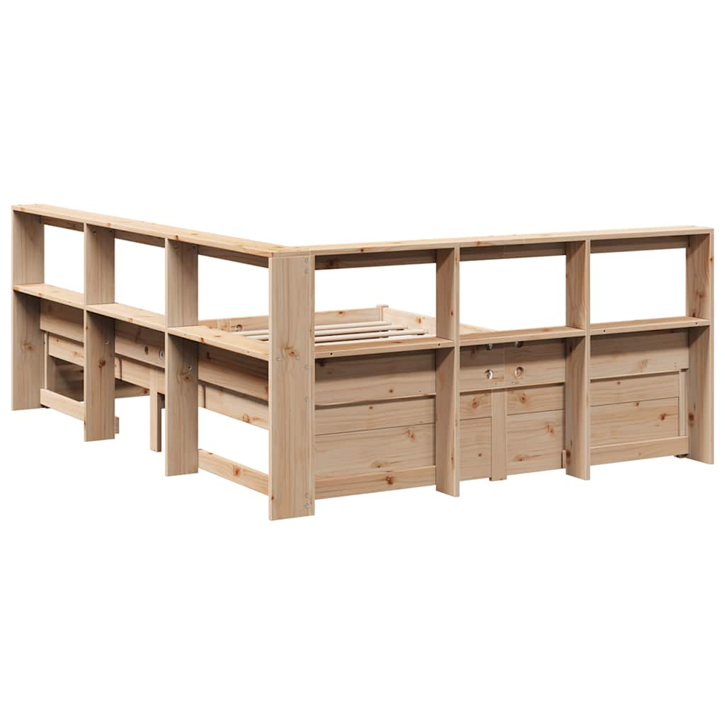 Lit bibliothèque sans matelas 150x200 cm bois massif de pin