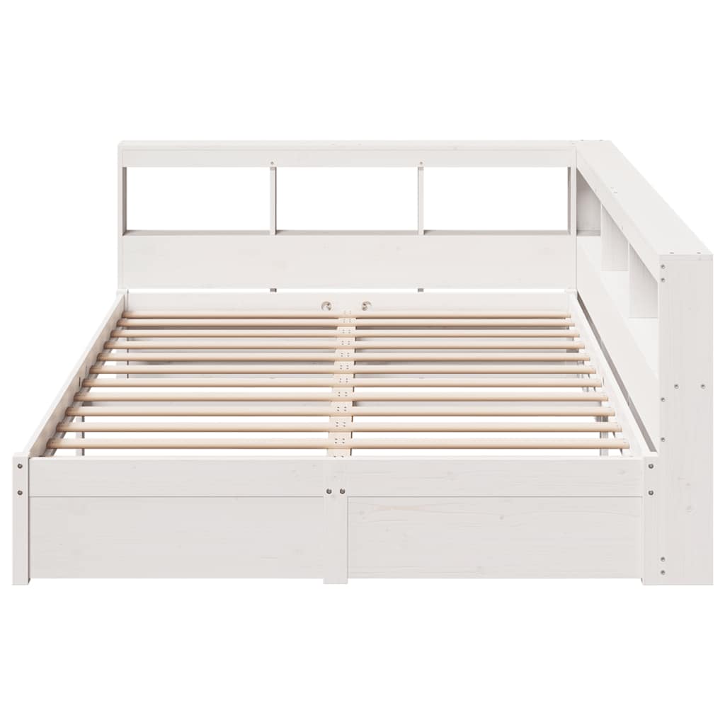 Lit bibliothèque sans matelas blanc 150x200 cm bois pin massif