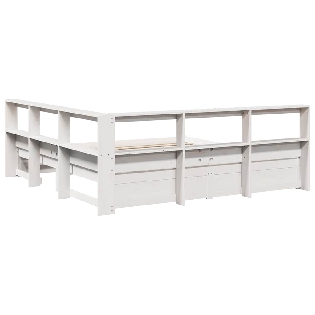 Lit bibliothèque sans matelas blanc 150x200 cm bois pin massif