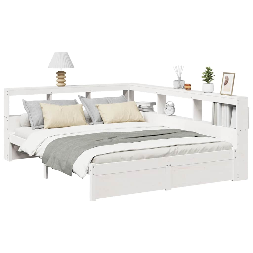 Lit bibliothèque sans matelas blanc 140x190 cm bois pin massif