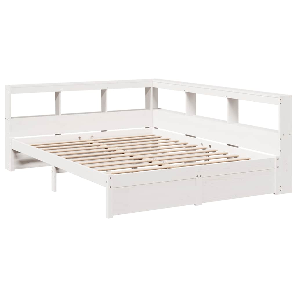 Lit bibliothèque sans matelas blanc 140x190 cm bois pin massif