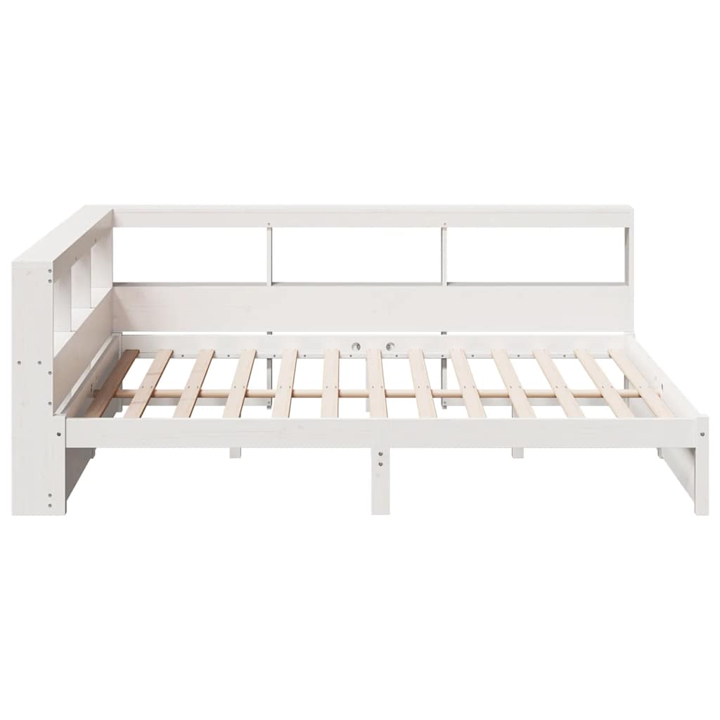 Lit bibliothèque sans matelas blanc 140x190 cm bois pin massif