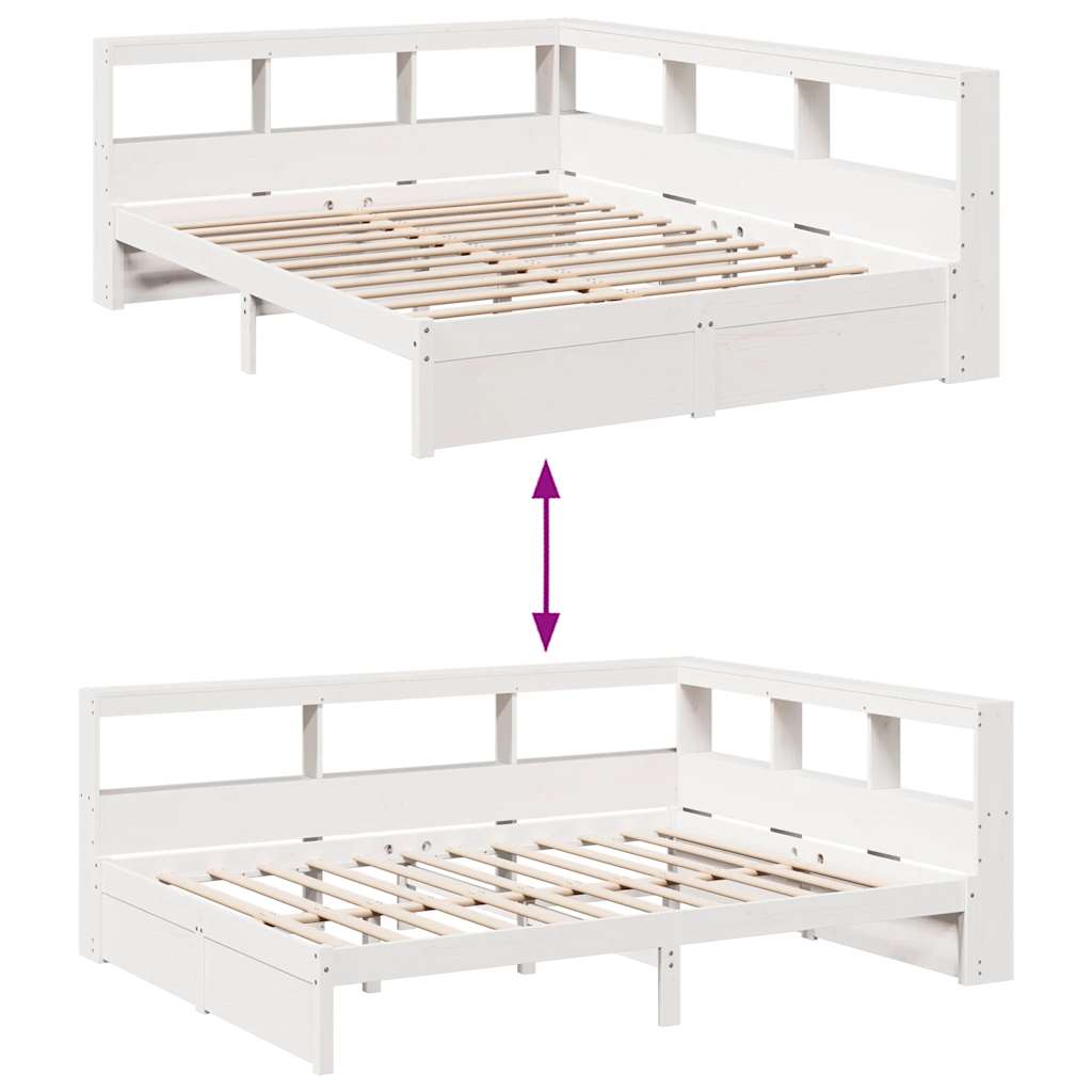 Lit bibliothèque sans matelas blanc 140x190 cm bois pin massif