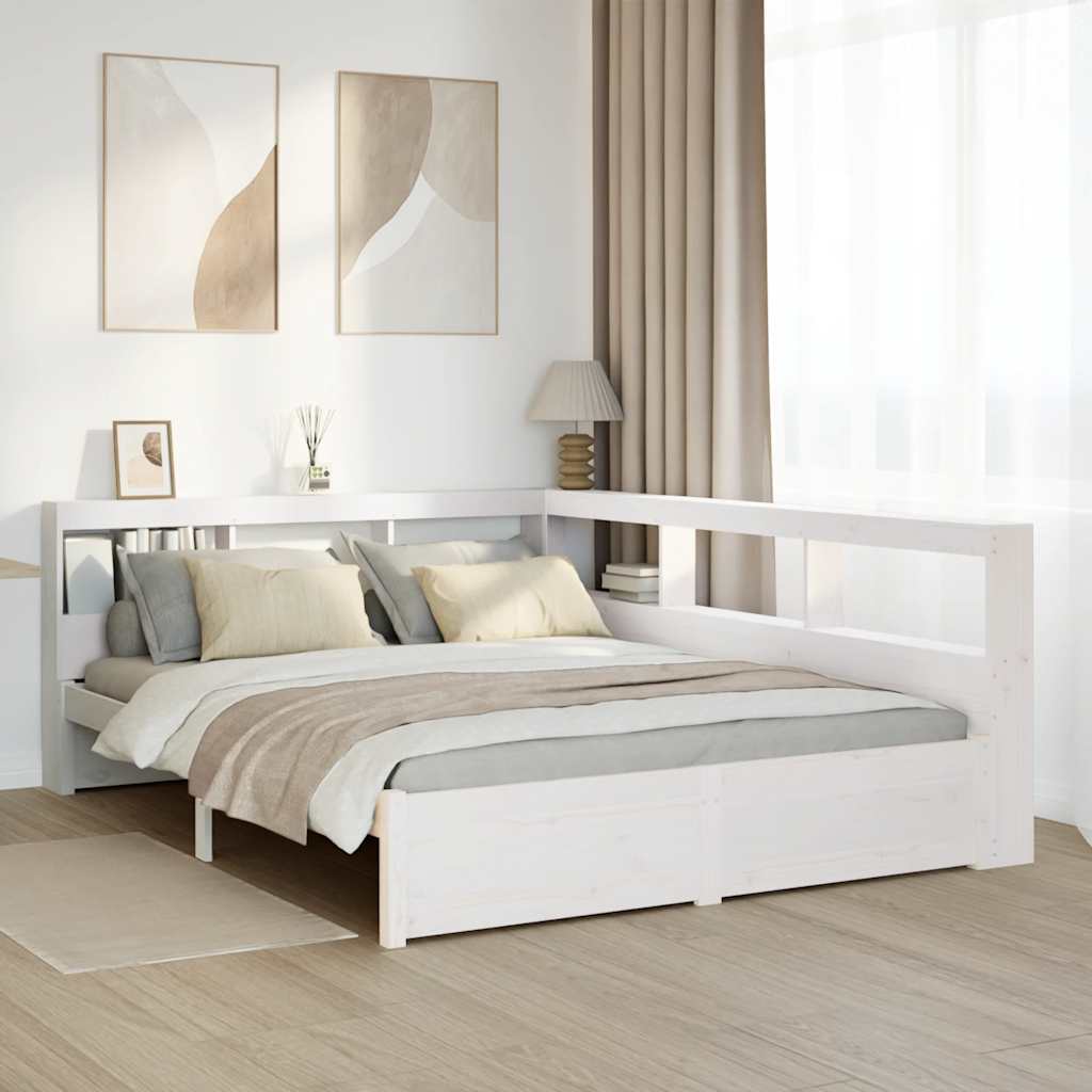 Lit bibliothèque sans matelas blanc 140x190 cm bois pin massif