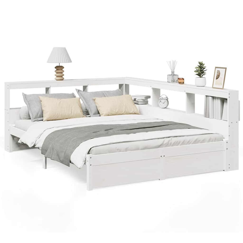 Lit bibliothèque sans matelas blanc 135x190 cm bois pin massif