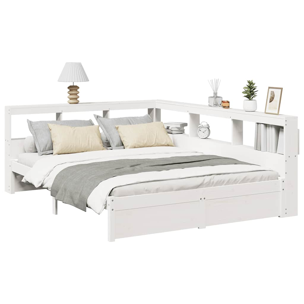 Lit bibliothèque sans matelas blanc 135x190 cm bois pin massif