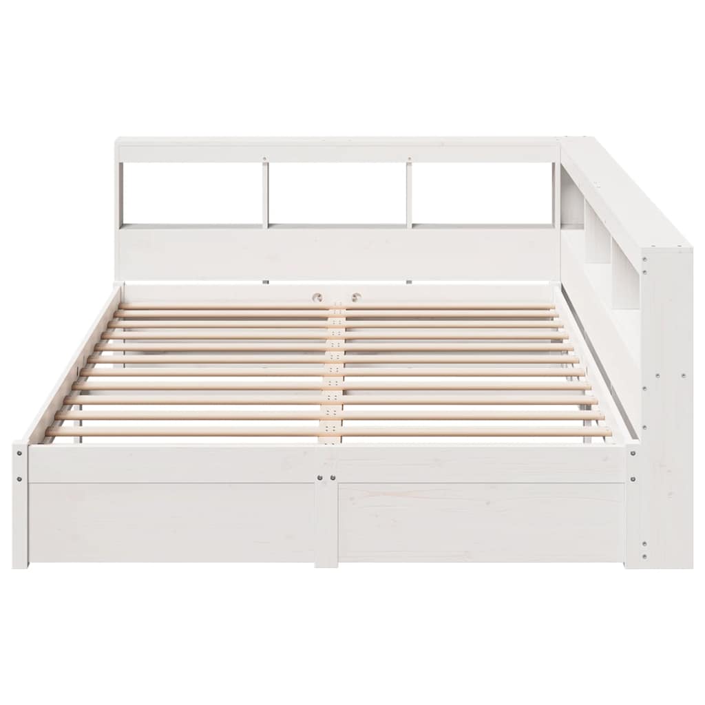 Lit bibliothèque sans matelas blanc 135x190 cm bois pin massif