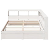 Lit bibliothèque sans matelas blanc 135x190 cm bois pin massif