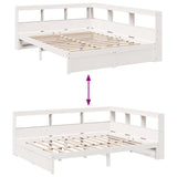 Lit bibliothèque sans matelas blanc 135x190 cm bois pin massif