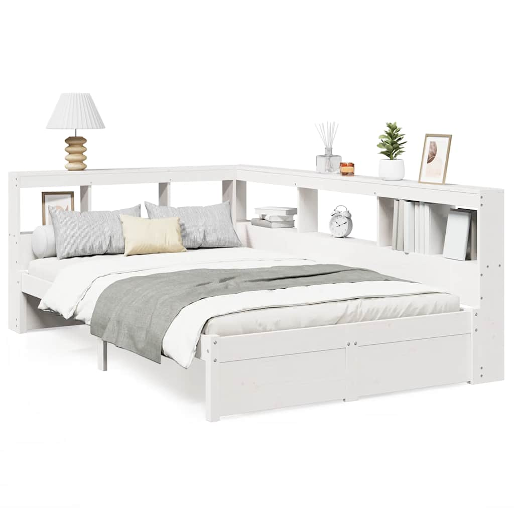 Lit bibliothèque sans matelas blanc 120x190 cm bois pin massif