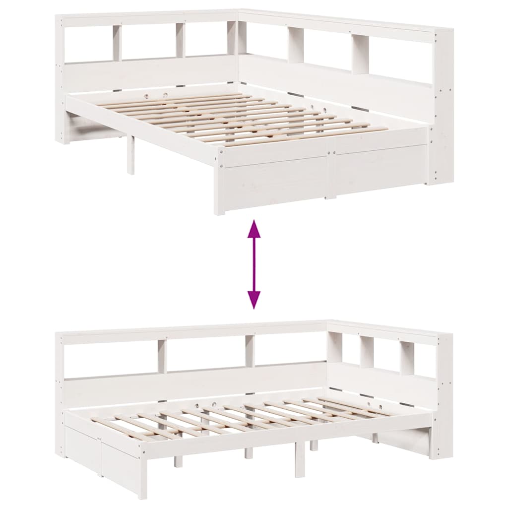 Lit bibliothèque sans matelas blanc 120x190 cm bois pin massif