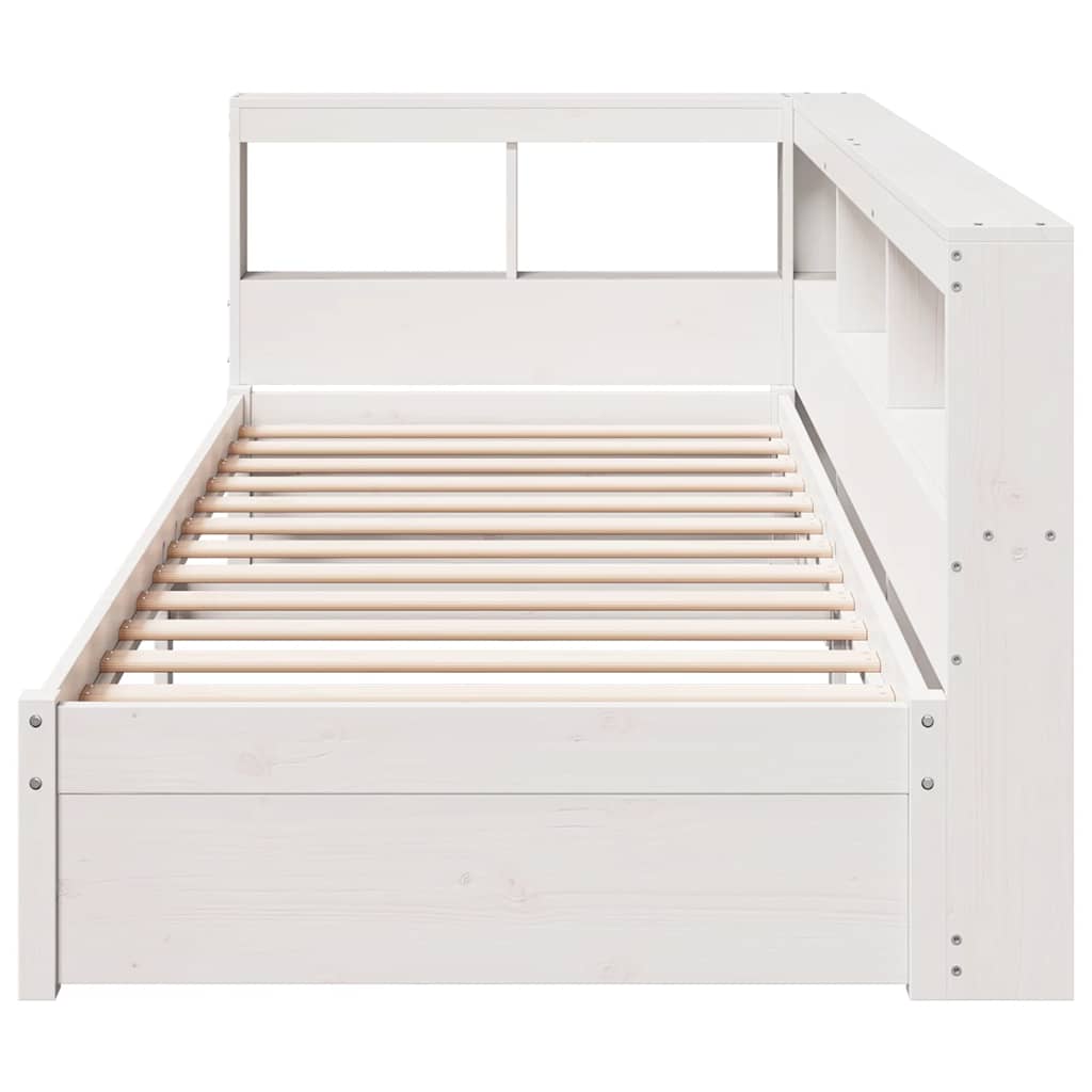 Lit bibliothèque sans matelas blanc 75x190cm bois de pin massif