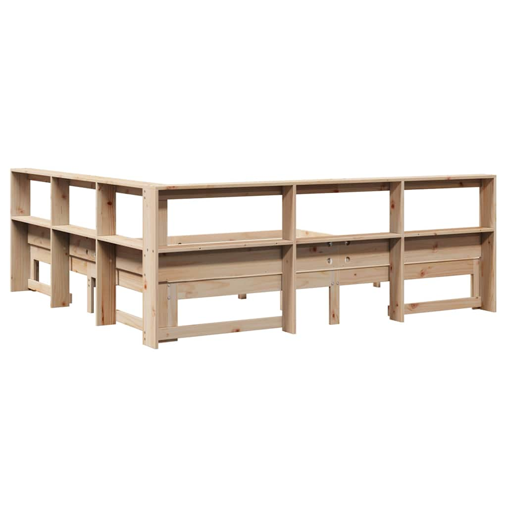 Lit bibliothèque sans matelas 200x200 cm bois massif de pin