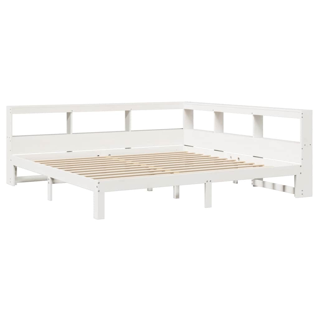 Lit bibliothèque sans matelas blanc 200x200 cm bois pin massif