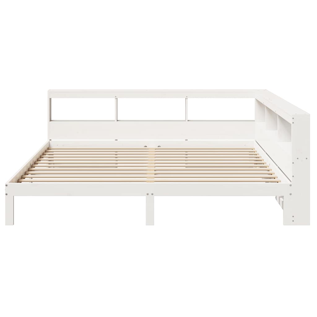 Lit bibliothèque sans matelas blanc 200x200 cm bois pin massif