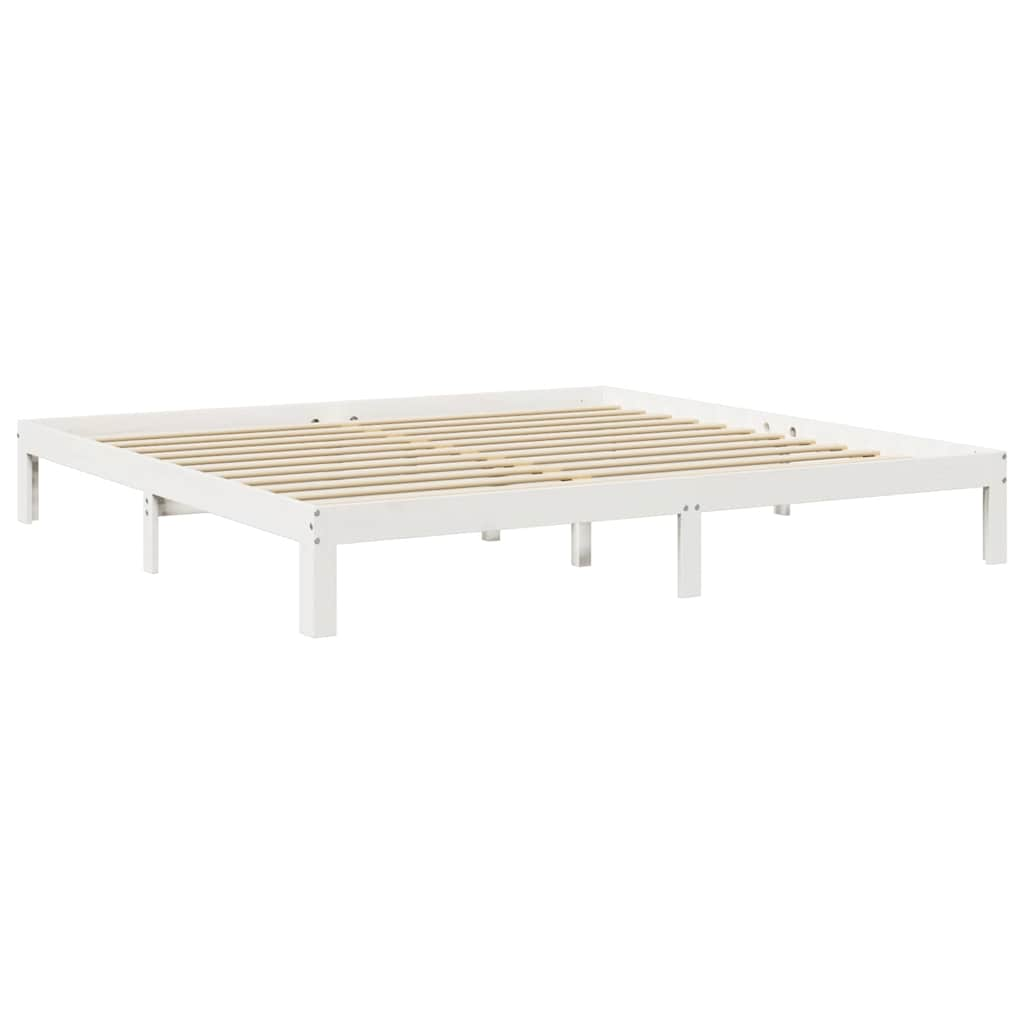 Lit bibliothèque sans matelas blanc 200x200 cm bois pin massif