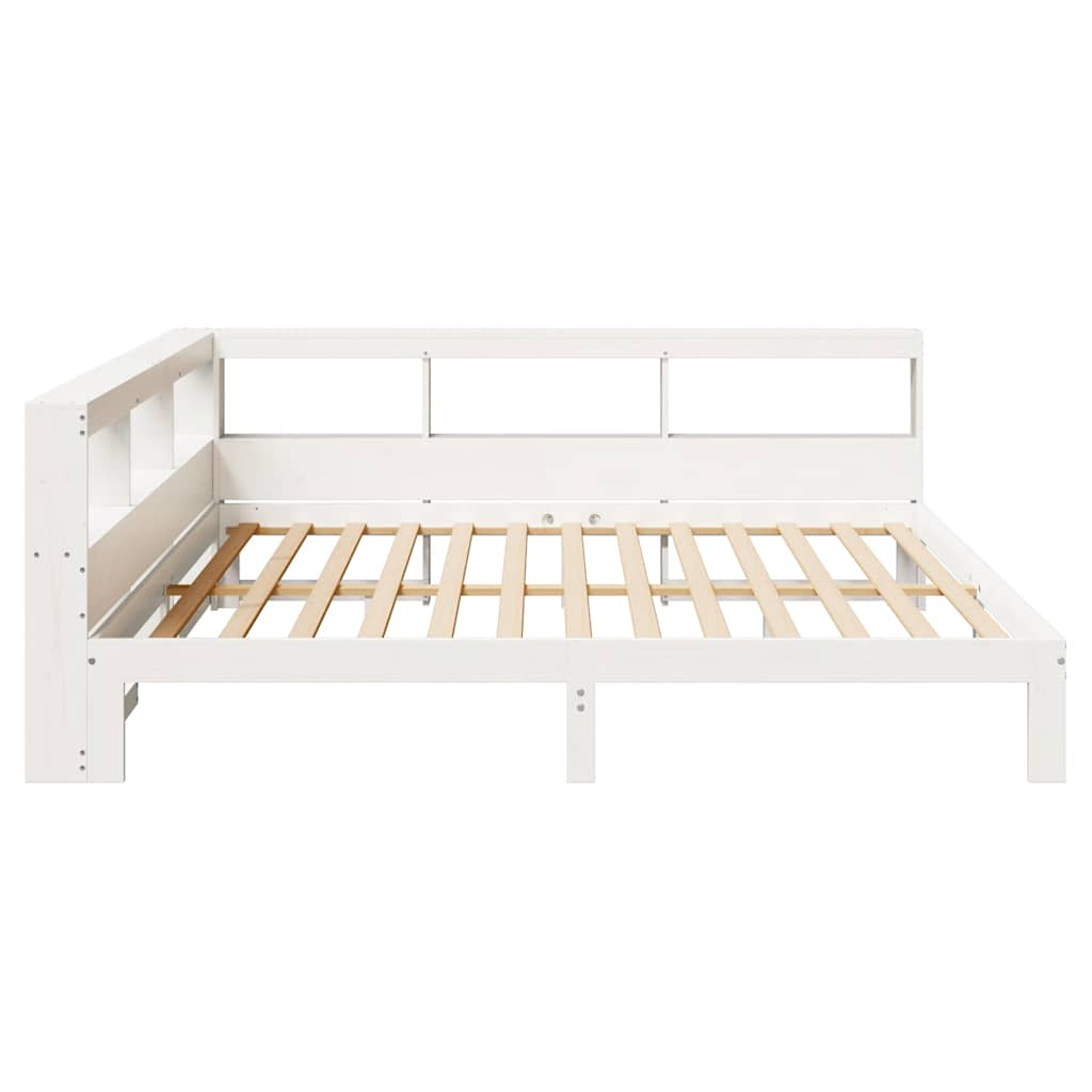 Lit bibliothèque sans matelas blanc 200x200 cm bois pin massif