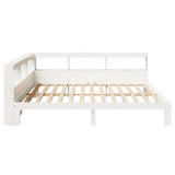 Lit bibliothèque sans matelas blanc 200x200 cm bois pin massif