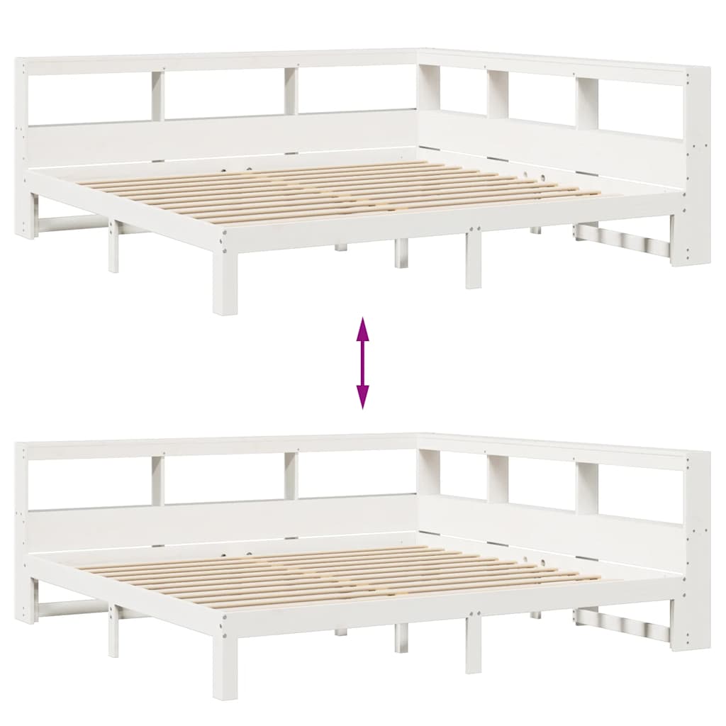 Lit bibliothèque sans matelas blanc 180x200 cm bois pin massif