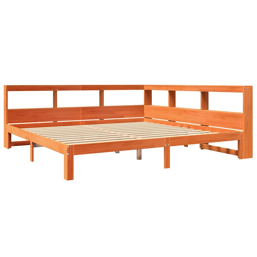 Lit bibliothèque sans matelas cire marron 180x200 cm pin massif