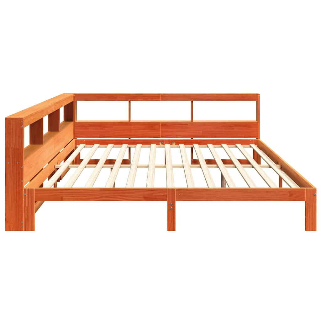 Lit bibliothèque sans matelas cire marron 180x200 cm pin massif