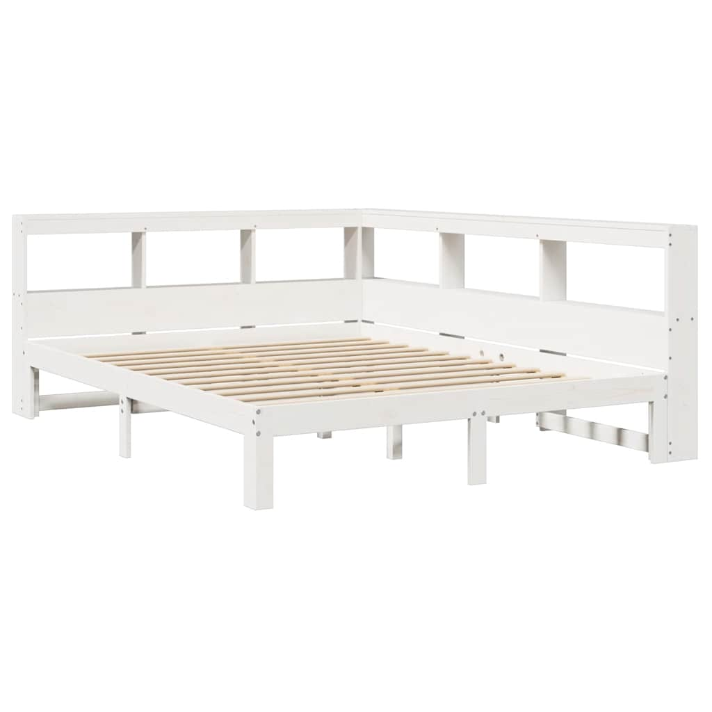 Lit bibliothèque sans matelas blanc 150x200 cm bois pin massif